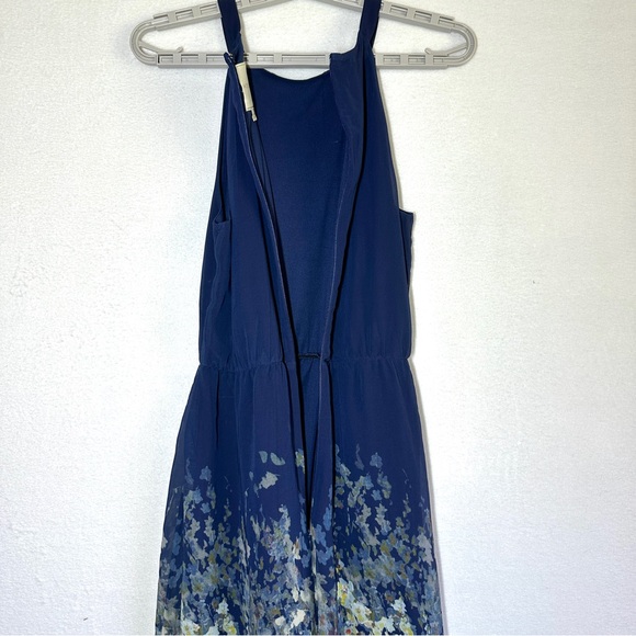 Modcloth Floral Dress M Navy Blue Halter High Neck Sleeveless Lined Skirt - Picture 5 of 8